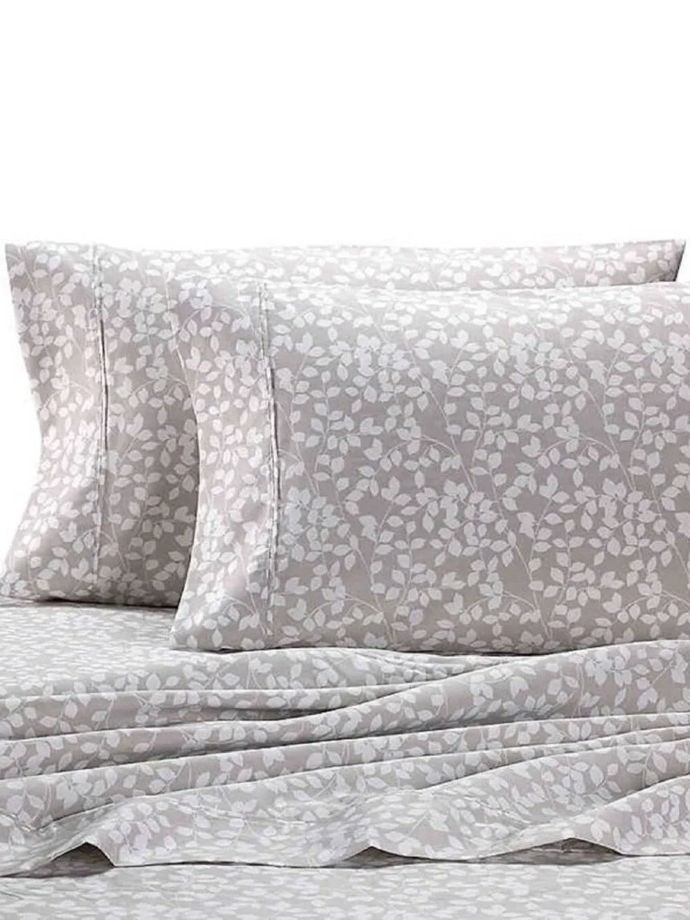 new Heartland 400 TC 100% Cotton Sateen KING Pillowcases - WHITE LEAF on GRAY